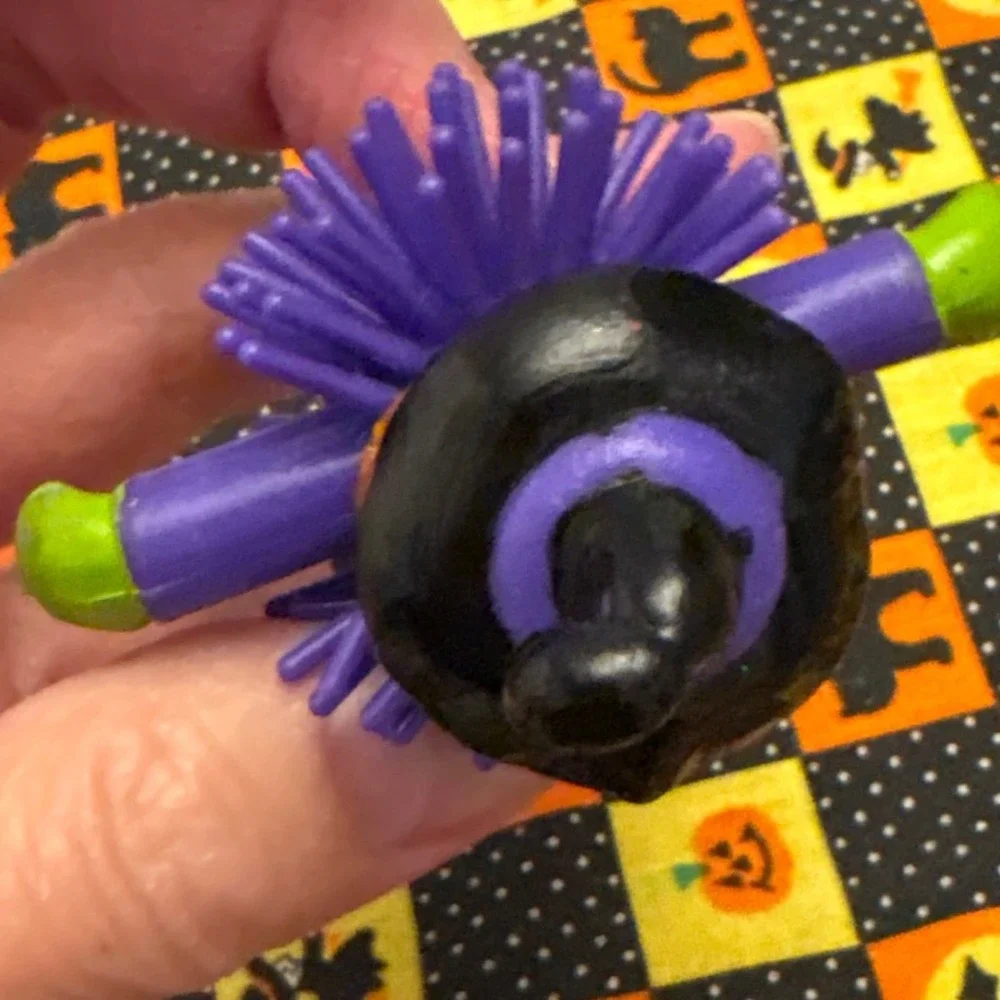 Vintage Halloween Witch Figure Toy Purple Spiky Hair Decoration Decor Koosh Ball